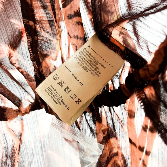 NWT Scotch & Soda Brown Palm Tree Patterned Sheer Blouse - Picture 3 of 13